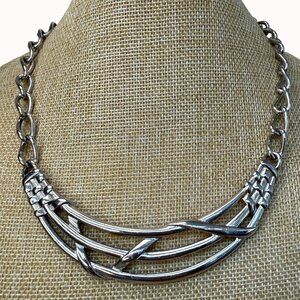 Monet Necklace Silver Tone Collar, Vintage, Retro, Mid Century, Chain Link